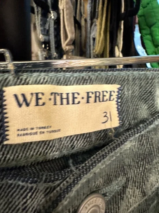 NWOT Free People We The Free Moxie Flocked Pull-On Barrel Jeans green blue 31 IR - Picture 13 of 13